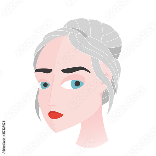 Head of a woman with grey hair. Vector Illustration.