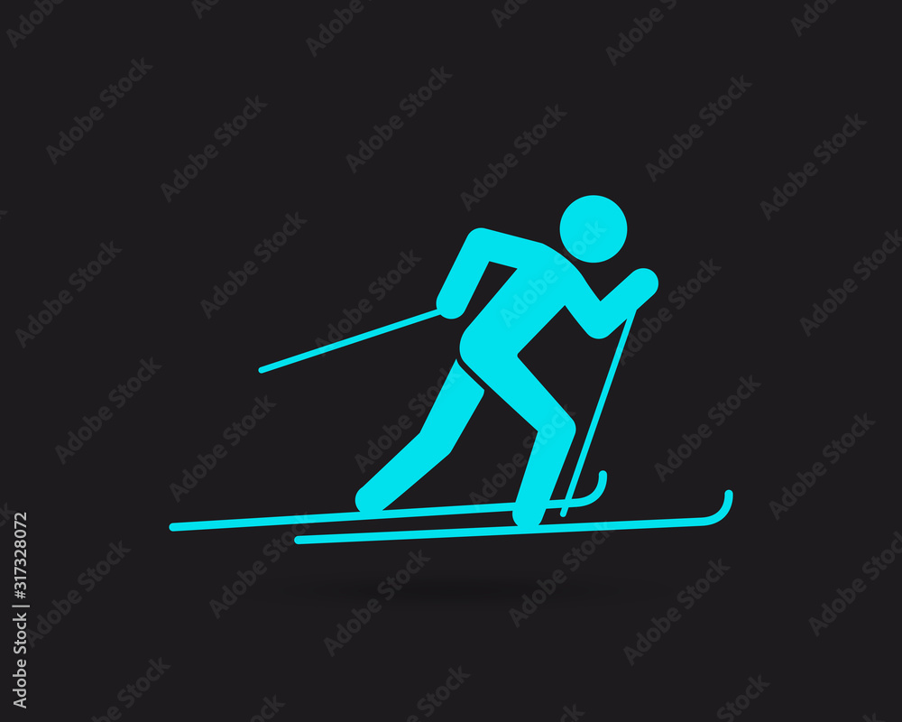 Skiing, Skier skiing downhill vector web icon isolated on white background, EPS 10, top view	