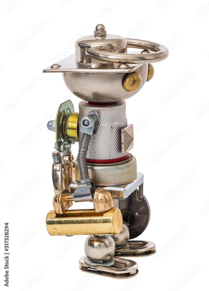 Steampunk robot. Cyberpunk style. Chrome and bronze parts. Steampunk robot. Cyberpunk style. Chrome and bronze parts.