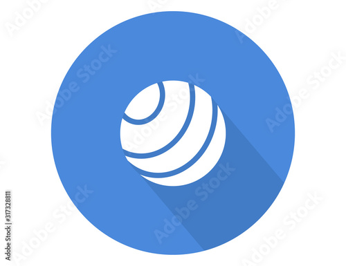 Fitness ball. Swiss ball for fitness. Yoga and stability training. Pilates ball web icon isolated on blue background.
