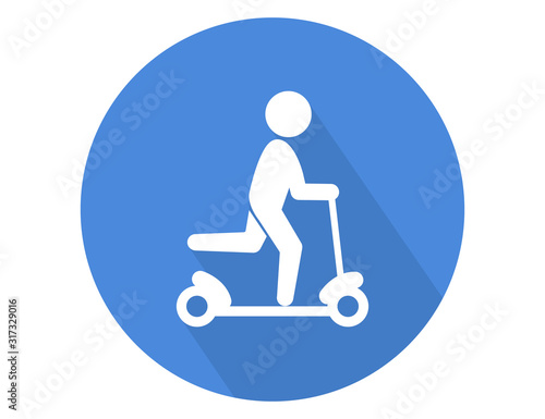 Man on Scooter vector web icon isolated on blue background, EPS 10, top view	