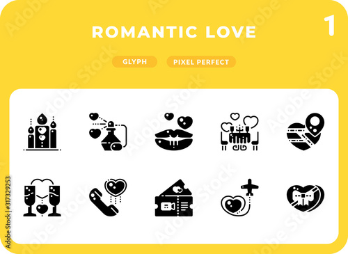 Romantic Love Flat  Icons Pack for UI. Pixel perfect thin line vector icon set for web design and website application.