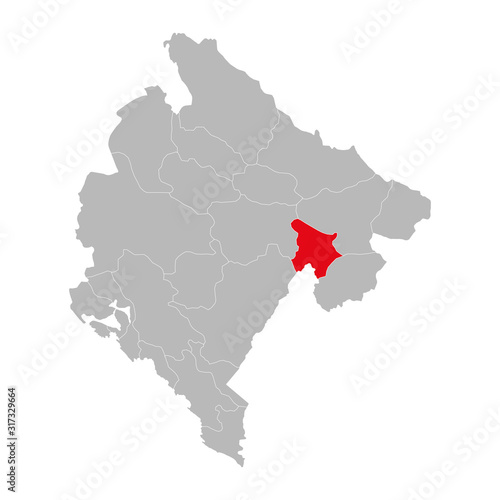 Andrijevica province highlighted on montenegro map. Gray background.