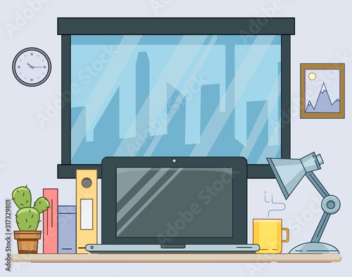 Flat illustration of modern workplace. Minimalistic creative style for design