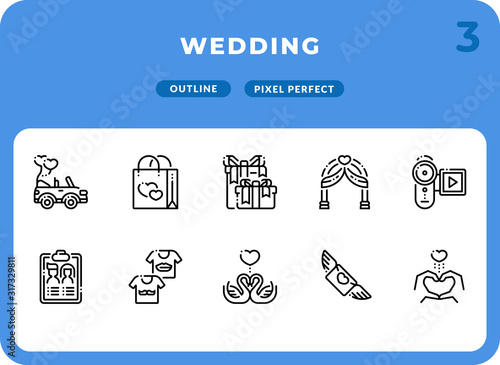Wedding Outline Icons Pack for UI. Pixel perfect thin line vector icon set for web design and website application.