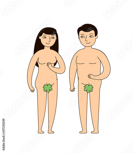 Adam and Eve. Biblical narrative of human origin. Vector illustration