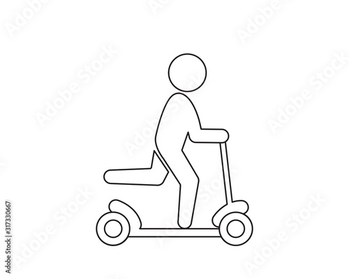 Man on Scooter vector web icon isolated on white background, EPS 10, top view	