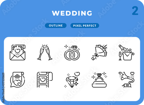 Wedding Outline Icons Pack for UI. Pixel perfect thin line vector icon set for web design and website application.