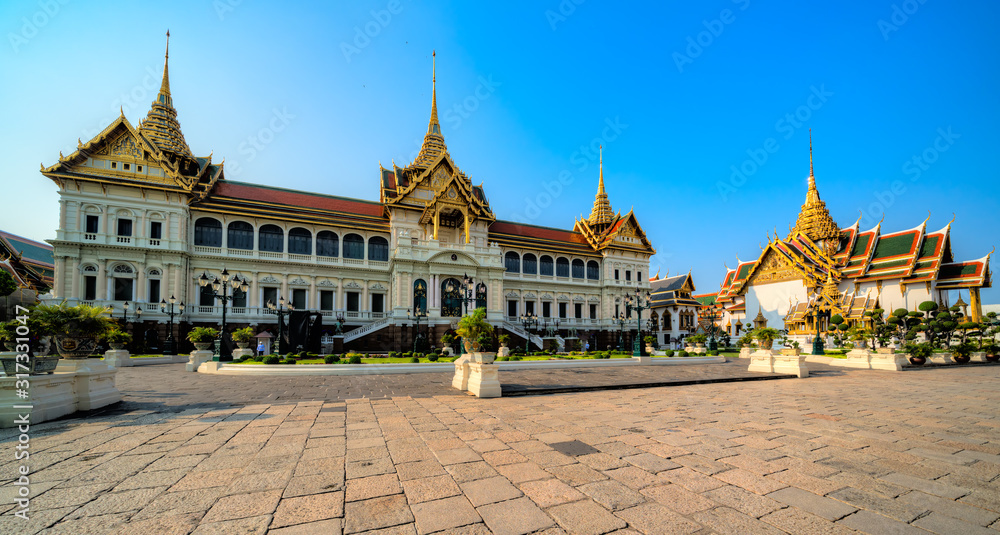 Wat Phra Kaew and Grand Palace complex.  Bangkok, Thailandia.
