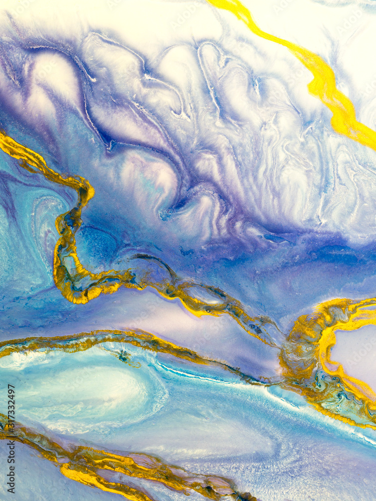 Blue with gold creative abstract hand painted background, marble texture Blue with gold creative abstract hand painted background, marble texture