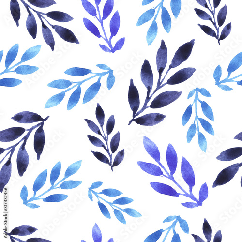 Leaves and twigs. Watercolor hand drawn illustration. Seamless pattern. Print, textiles. Holidays, congratulations background