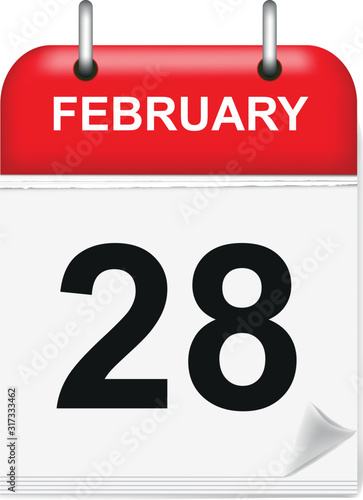 Daily calendar sheet in 3d, February day 28