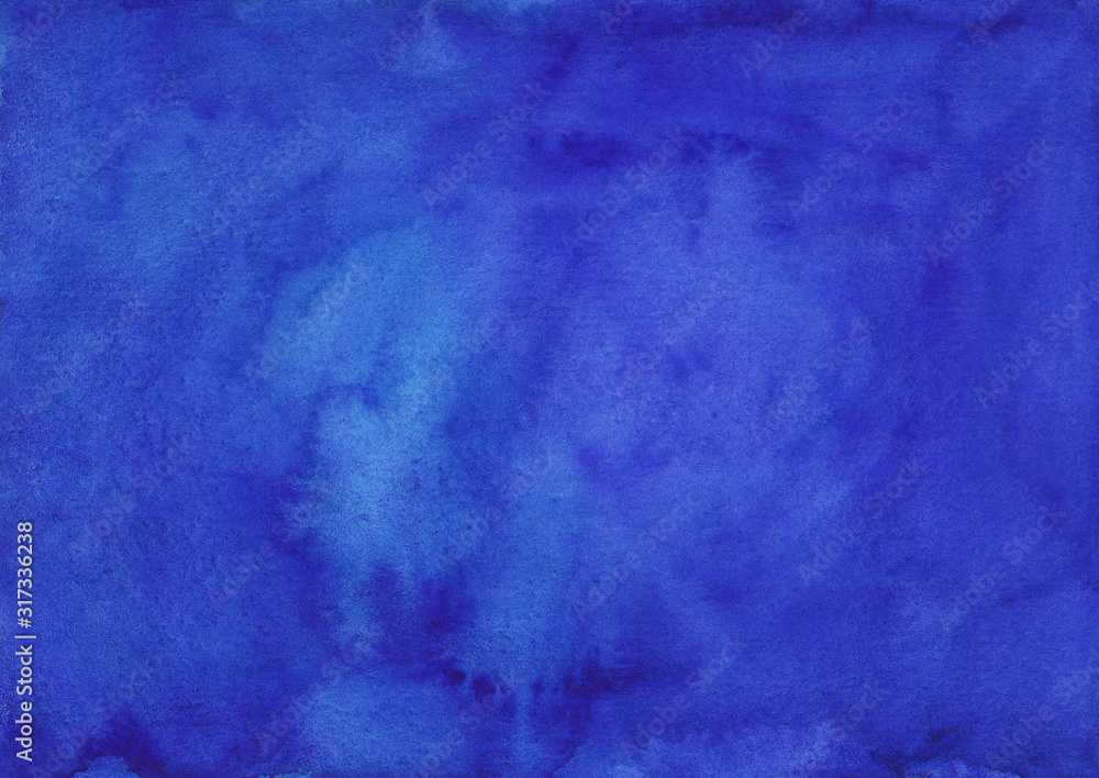 Watercolor deep lapis blue background texture hand painted.  Watercolour blue violet stains on paper.