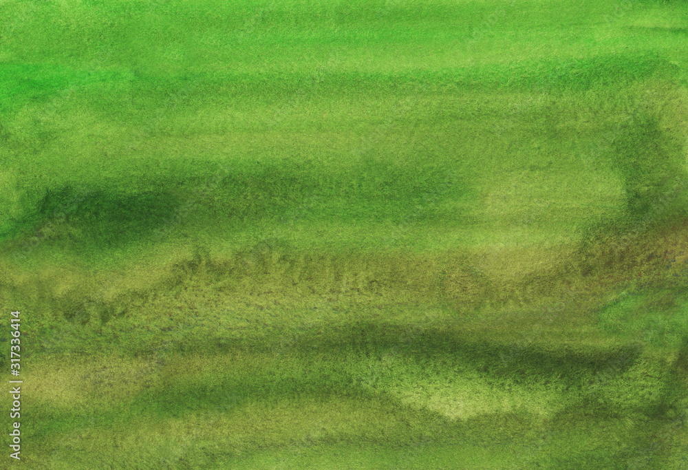 Naklejka premium Watercolor green brown background texture, stains on paper. Watercolour abstract deep spruce backdrop. Hand painted.