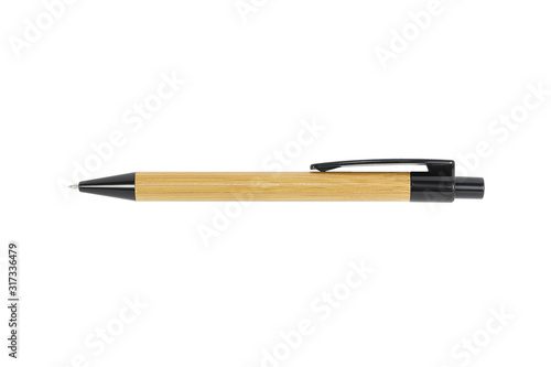 Black automatic plastic ballpoint pen isolated on white background