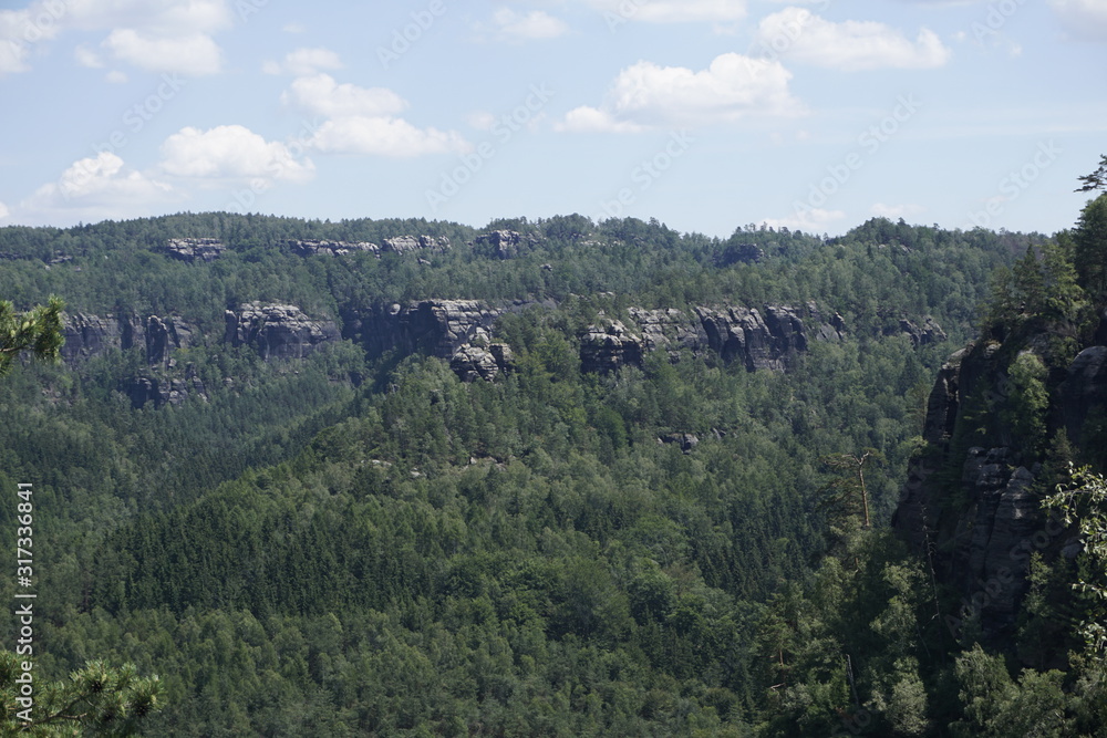 Beautiful forest and rock panorama from the Schrammsteine mountains Beautiful forest and rock panorama from the Schrammsteine mountains