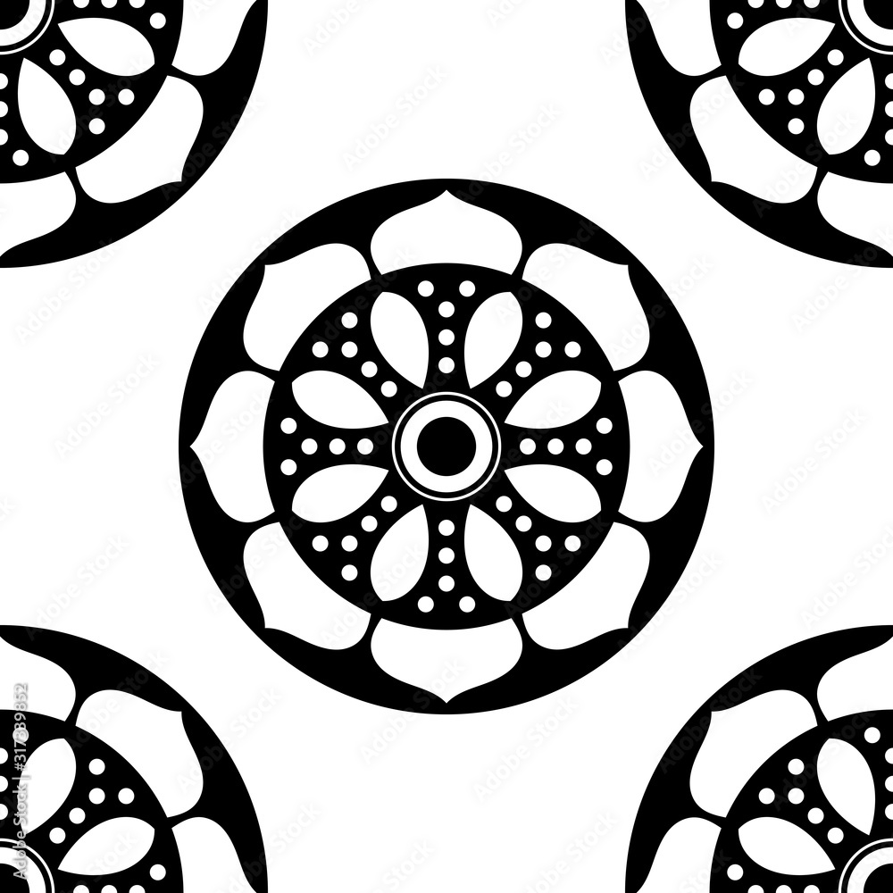  Mandala seamless pattern black and white. Islam, Arabic, Pakistan, Moroccan, Turkish, Indian, Spain motifs. Vector illustration EPS 10