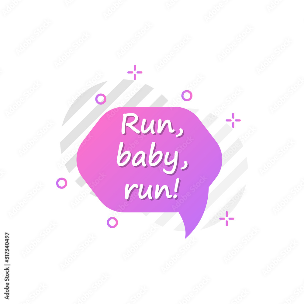 Bubble in violet, pink, run baby run icon. Simple colored outline vector of motivation icons for ui and ux, website or mobile application