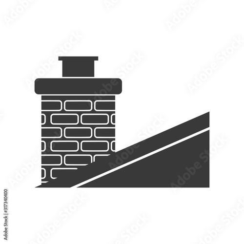 Classic brick chimney on slanted roof in vector