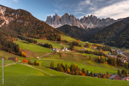 Autumn in Dolomites in Italy, Alpe di Siusi, Tre Cime. © PawelUchorczak