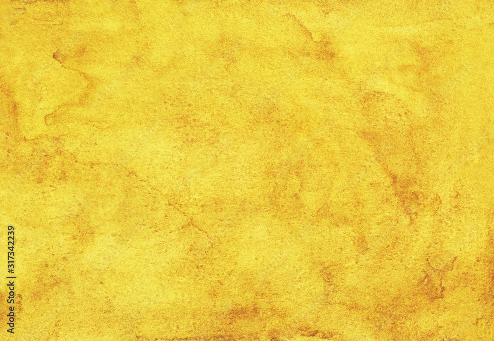 Watercolor golden yellow background painting. Watercolour sandy backdrop. Hand painted texture.
