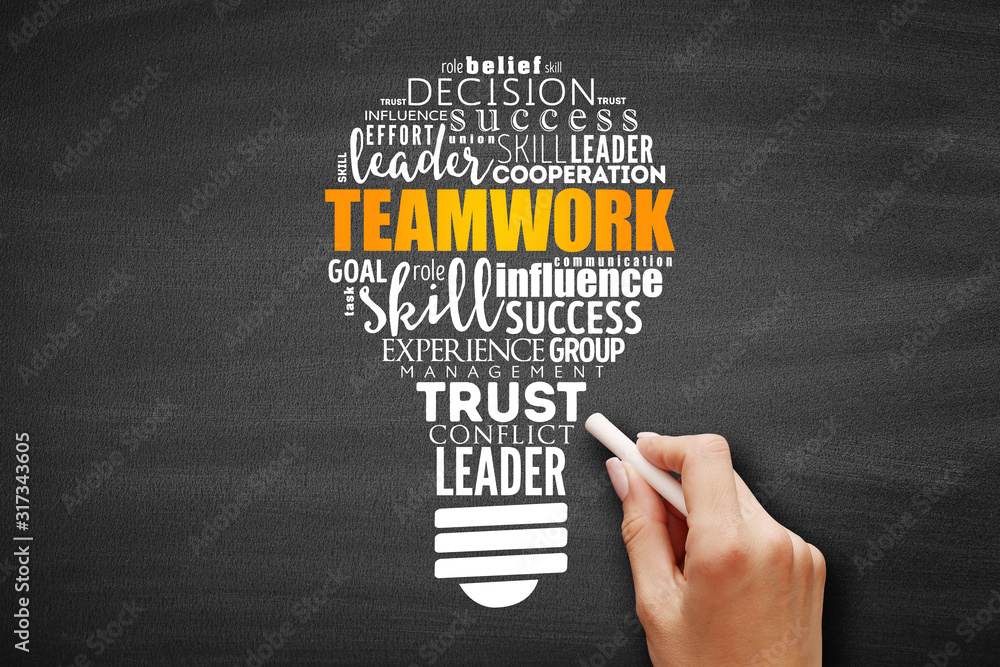 Teamwork light bulb word cloud, business concept background - obrazy, fototapety, plakaty 