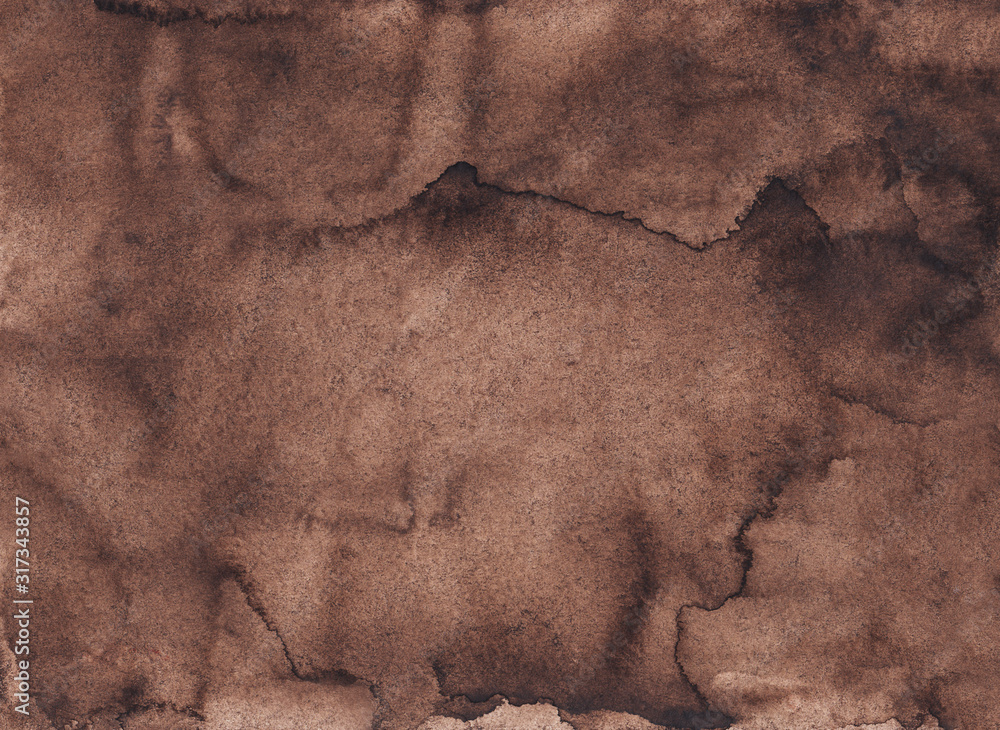 Fototapeta Watercolor liquid brown background texture.Old taupe backdrop hand painted.