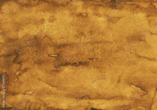 Watercolor old gold color background painting, antique texture. Watercolour brown yellow backdrop. Hand painted artistic overlay.