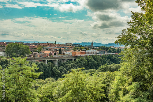 Bern, Switzerland - July 27, 2019: Panoramic view at sunny summer day