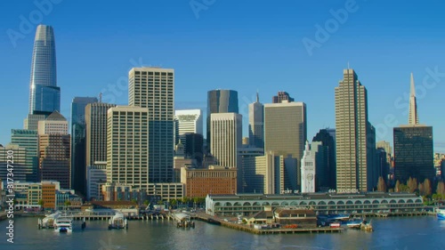 Wallpaper Mural Aerial view of the San Francisco Ferry building with its famous clock tower. Market street and several skyscrapers in the background. Financial District. Shot on Red weapon 8K. California, US Torontodigital.ca
