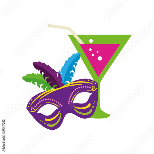 Isolated mardi gras mask and cocktail vector design