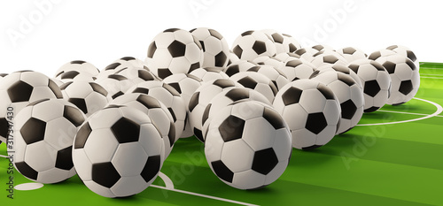 pile of soccer balls 3d-illustration design