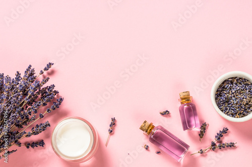 Natural lavender cosmetic on pink.