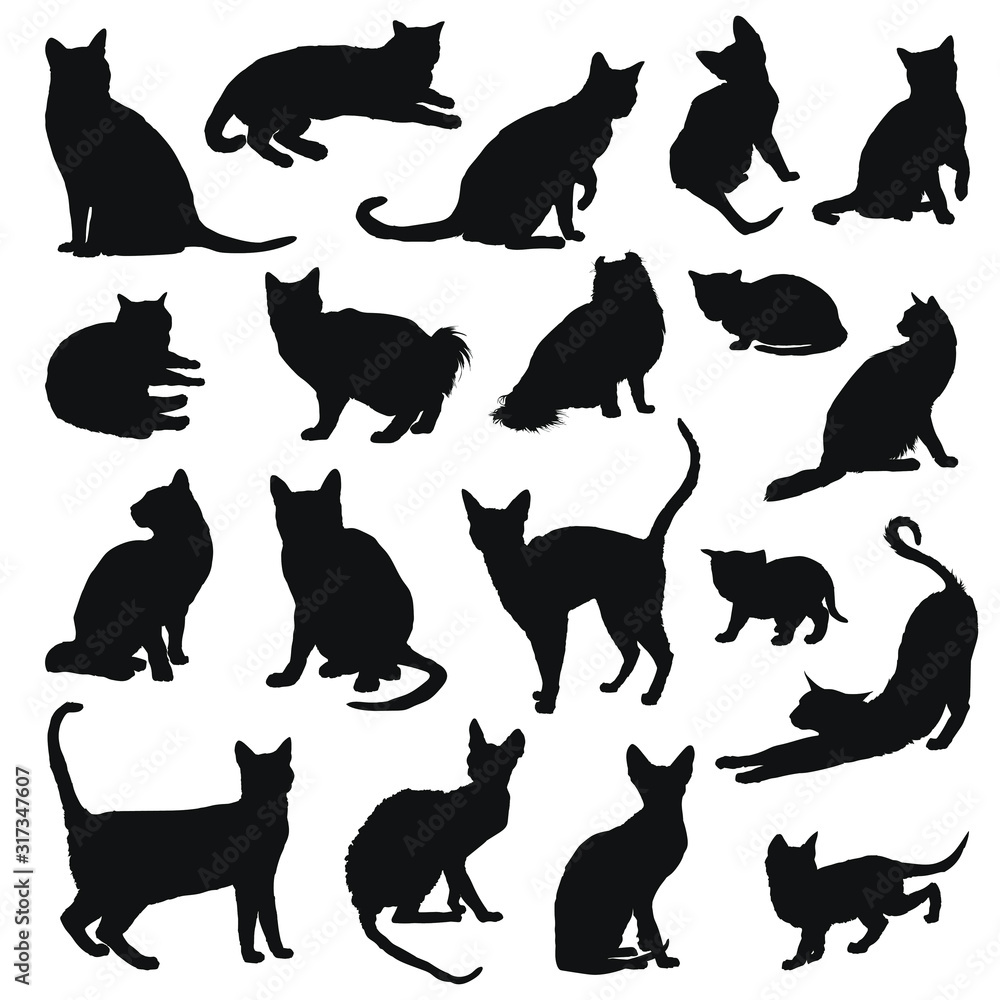 Cats silhouettes set. Vector illustration