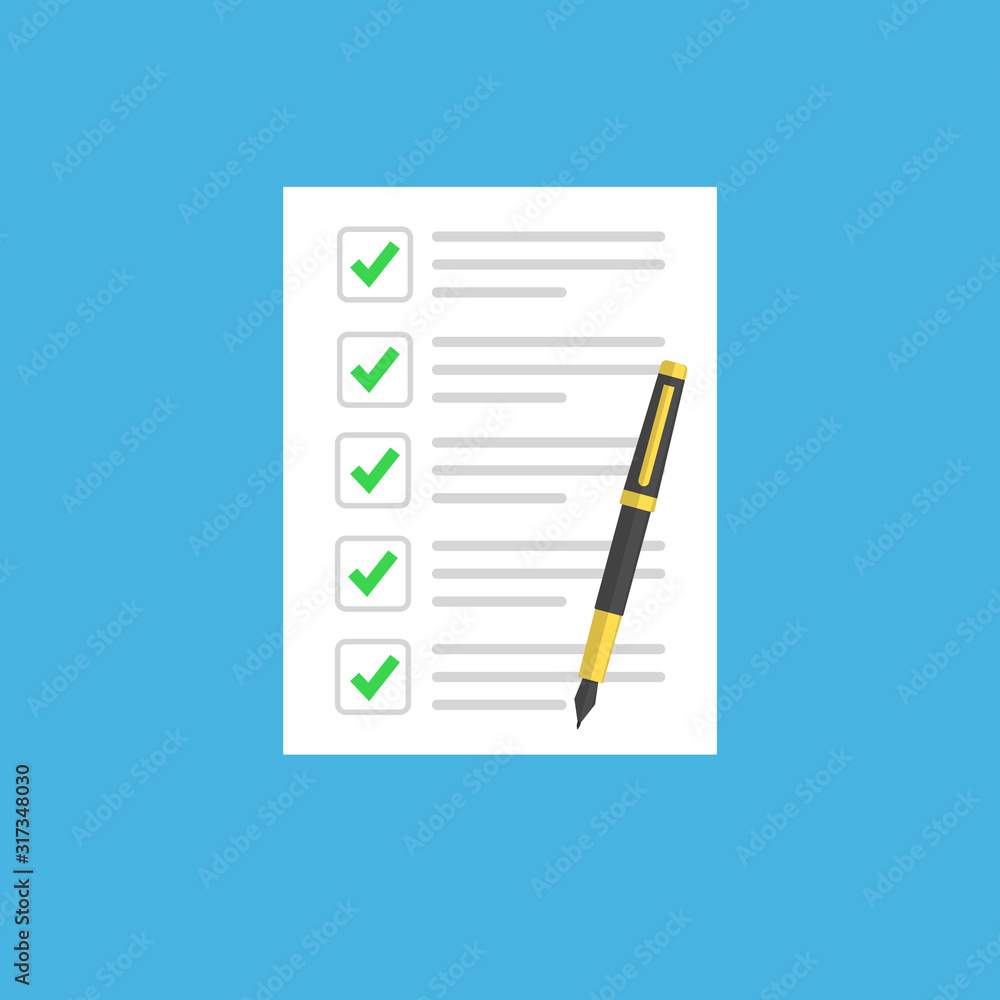 checklist or document with green checkmarks. checklist or document with green checkmarks.