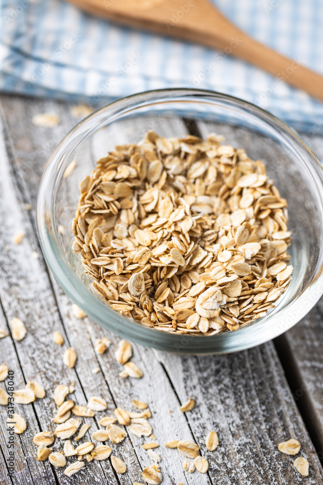 Cereal oatmeal in bowl.