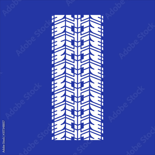Wheel traces RGB white icon. Detailed automobile, motorcycle street tyre marks. Car summer wheel print. Vehicle tire trail. Isolated vector illustration on blue background
