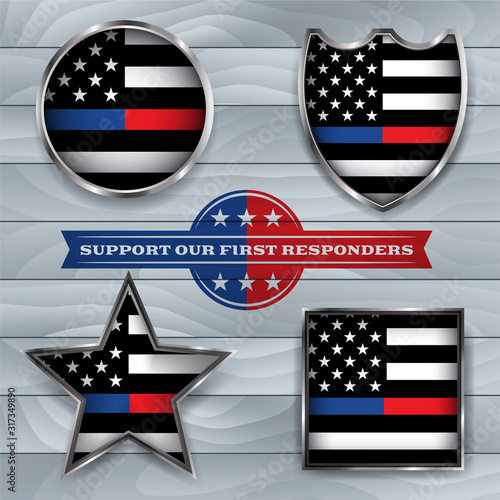Police and Firefighter American Flags Emblem Illustration