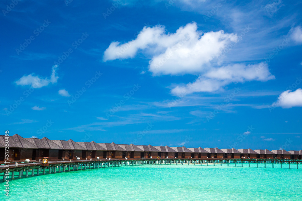  landscape of Maldives beach. Tropical sea . Background for summer holiday and vacation concept.