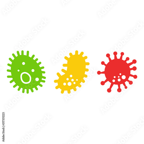 Bacteria. Infection. Red, yellow and green bacteria. Biology icons. White background. Vector illustration. EPS 10.