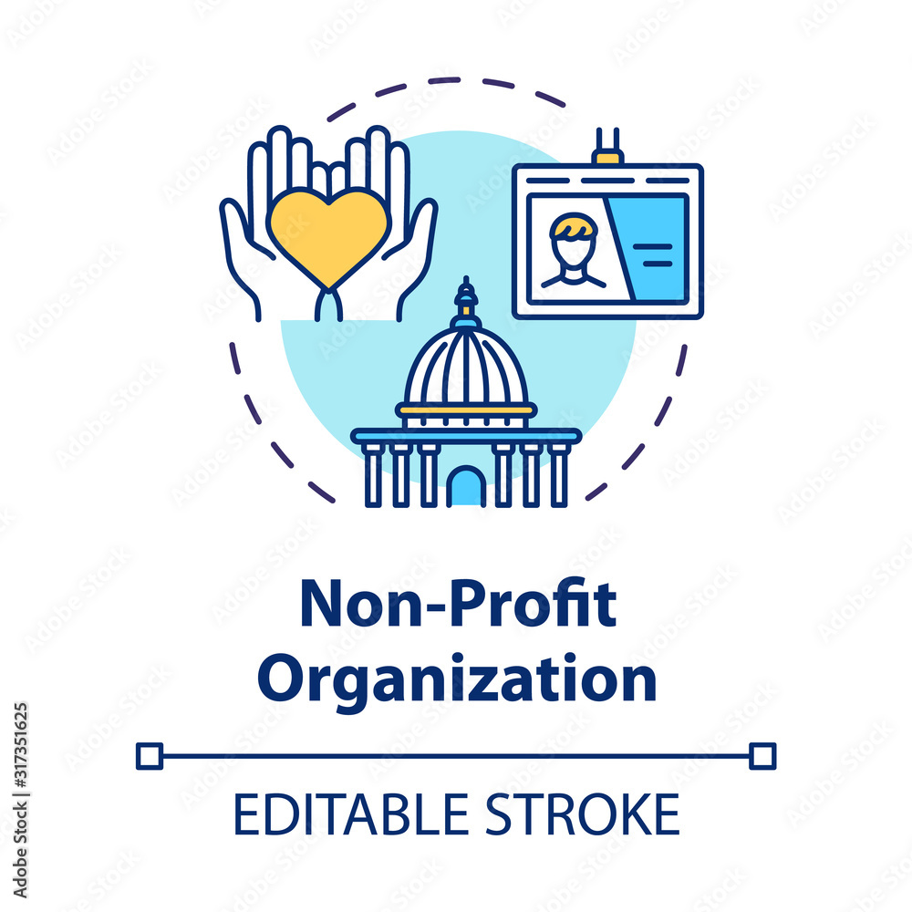Non-profit organization concept icon. Volunteering and goodwill. Social services center. Charity idea thin line illustration. Vector isolated outline RGB color drawing. Editable stroke