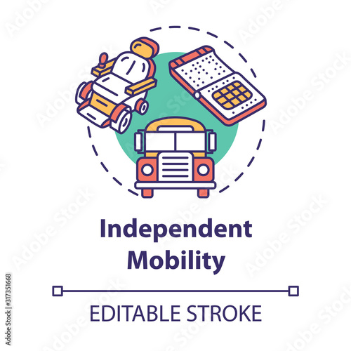 Independent mobility concept icon. Transportation for people with special needs. Inclusive environment idea thin line illustration. Vector isolated outline RGB color drawing. Editable stroke