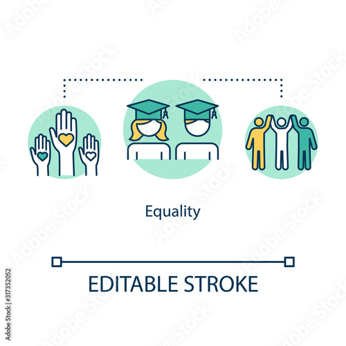 Equality concept icon. Diverse community. College graduation. Inclusive education for students idea thin line illustration. Vector isolated outline RGB color drawing. Editable stroke