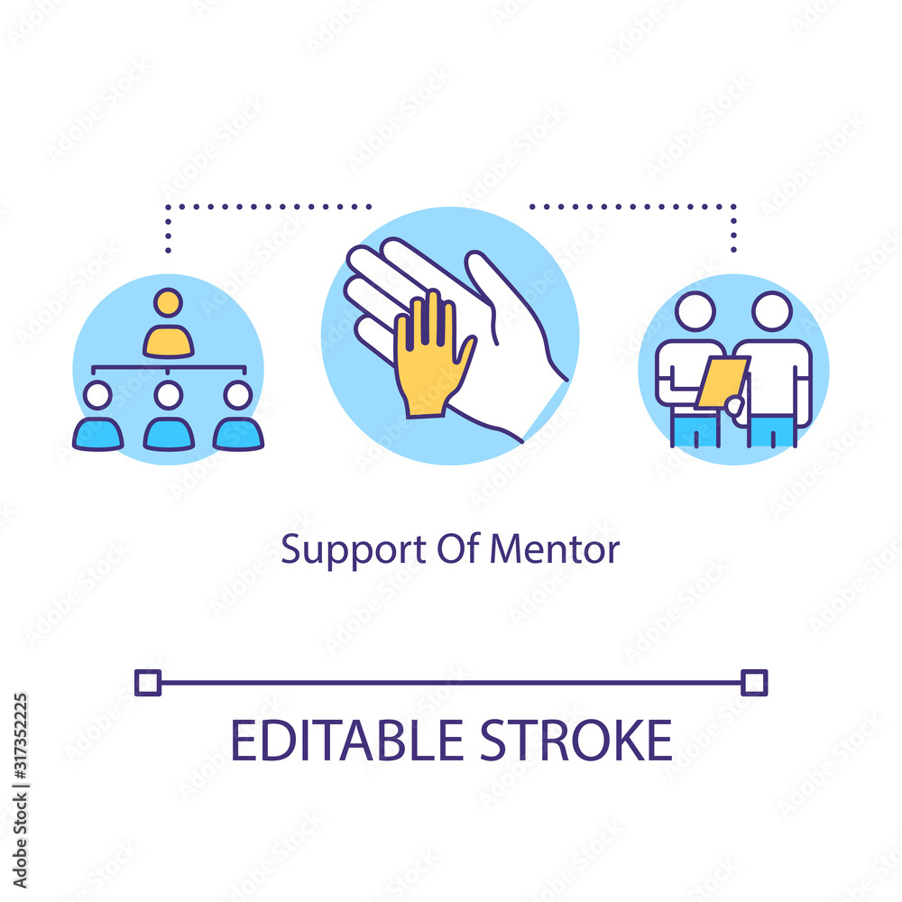 Support of mentor concept icon. Teacher instruction and help. Coaching and training. Tuition idea thin line illustration. Vector isolated outline RGB color drawing. Editable stroke Support of mentor concept icon. Teacher instruction and help. Coaching and training. Tuition idea thin line illustration. Vector isolated outline RGB color drawing. Editable stroke