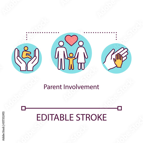 Parent involvement concept icon. Positive environment for kids. Positive support. Family encouragement idea thin line illustration. Vector isolated outline RGB color drawing. Editable stroke