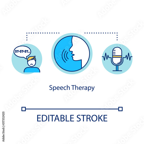 Speech therapy concept icon. Asperger disorder. Exercise for stuttering. Exercise and lesson. Pediatric help idea thin line illustration. Vector isolated outline RGB color drawing. Editable stroke