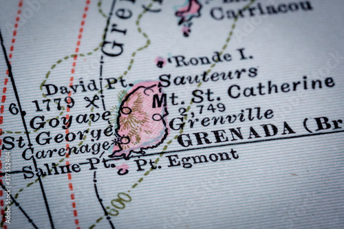 Selective focus of Grenada vintage map from 