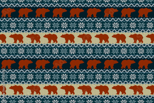 Seamless knitted woolen pattern with brown bears