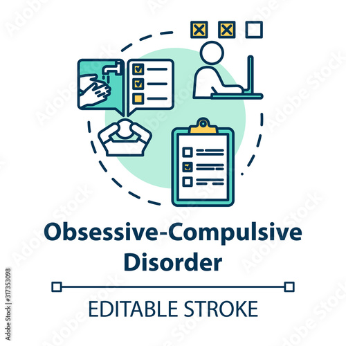 Obsessive compulsive disorder concept icon. OCD. Mental illness. Psychology, psychiatry. Healthcare idea thin line illustration. Vector isolated outline RGB color drawing. Editable stroke