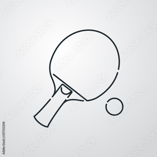 Icono plano lineal raqueta tenis mesa en fondo gris